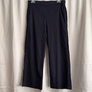 Theory Linen Blend Pull On Wide‎ Leg Elastic Waist Cropped Pants Navy 4